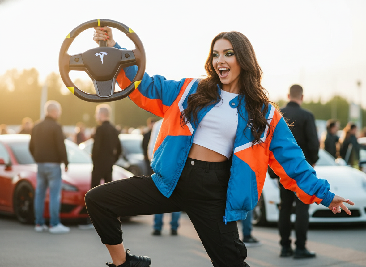 Brown and yellow Carbon Fiber Tesla Model 3 Custom Steering Wheel -DYNA(2017-2023.9) Axeco