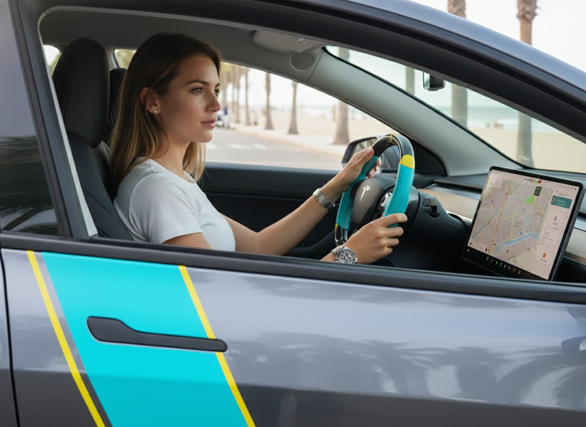 Light blue and yellow Carbon Fiber Tesla Model 3 Custom Steering Wheel -DYNA(2017-2023.9) Axeco