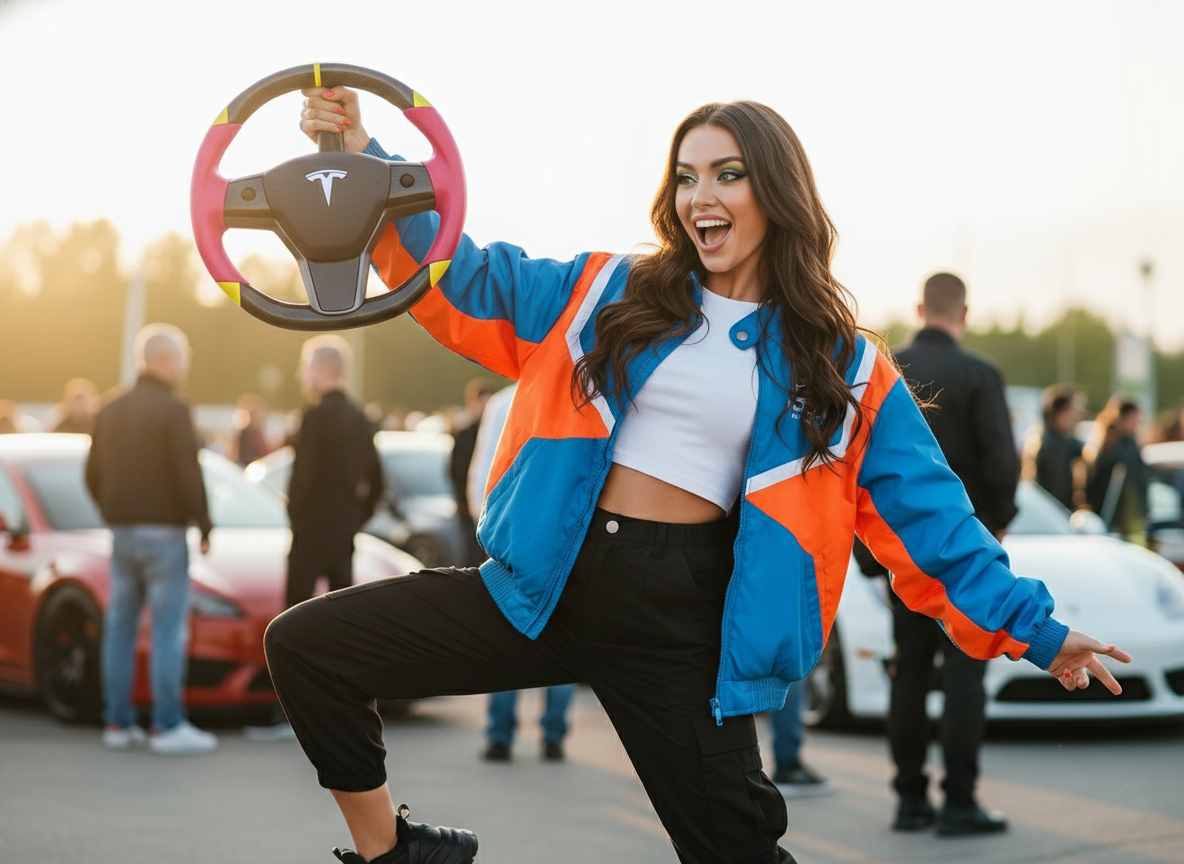 Pink and yellow Carbon Fiber Tesla Model 3 Custom Steering Wheel -DYNA(2017-2023.9) Axeco