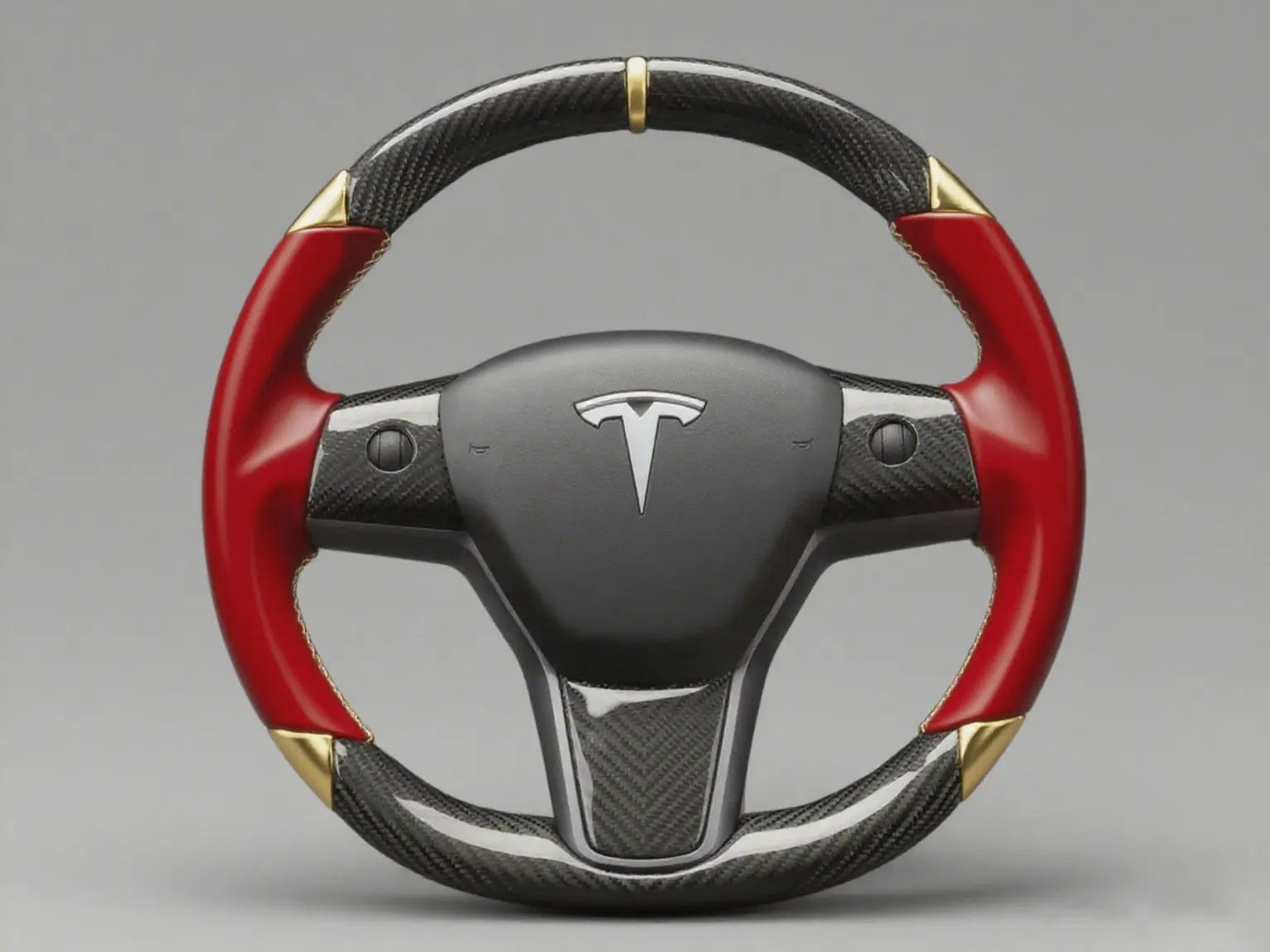 Red-Golden Carbon Fiber Tesla Model 3 Steering Wheel -DYNA(2017-2023.9) Axeco