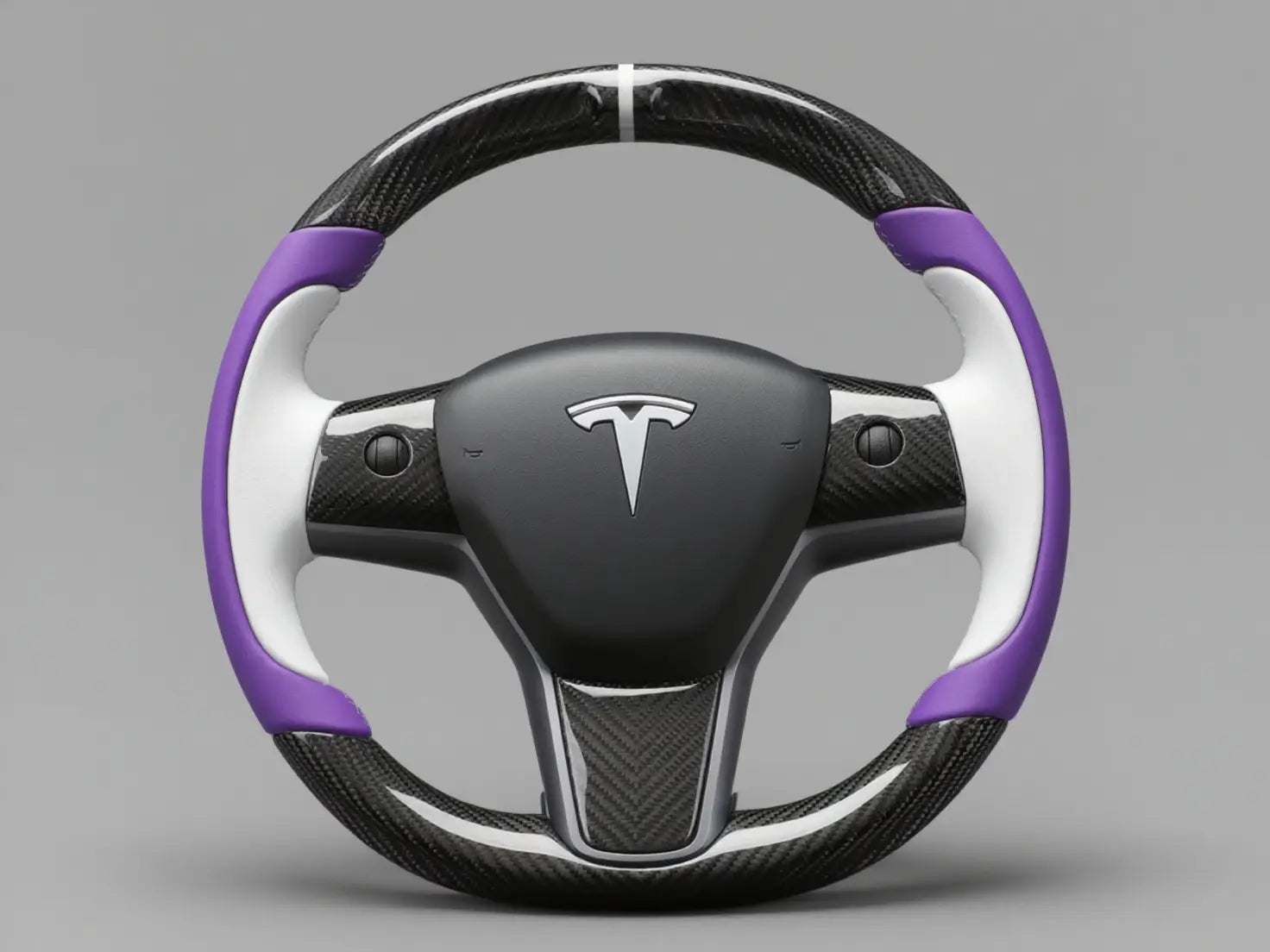White-Purple Tesla Model 3 Carbon Fiber Steering Wheel-Track Master(2017-2023.8) Axeco