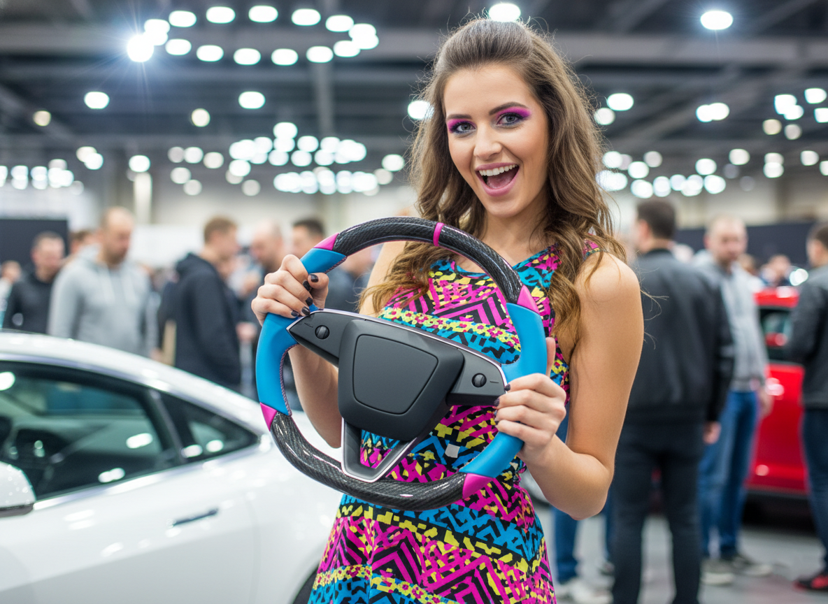 Blue and pink Carbon Fiber Tesla Model 3 Highland Custom Steering Wheel -DYNA(2023.9) Axeco