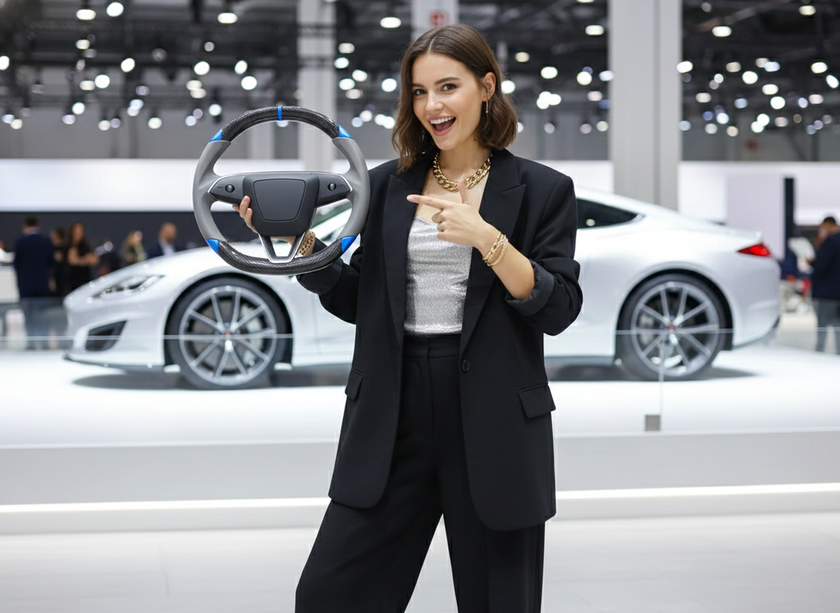 Grey and blue Carbon Fiber Tesla Model 3 Highland Custom Steering Wheel -DYNA(2023.9) Axeco