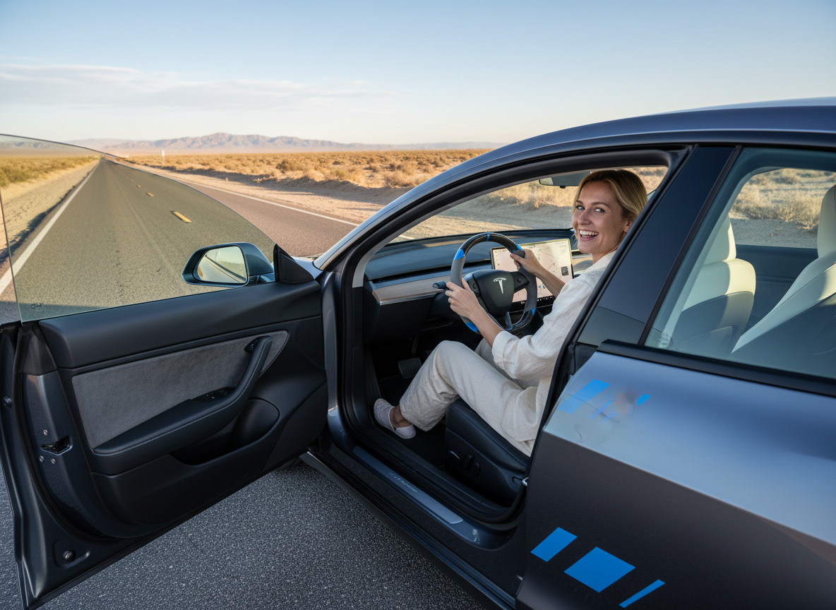Grey and blue Carbon Fiber Tesla Model 3 Highland Custom Steering Wheel -DYNA(2023.9) Axeco
