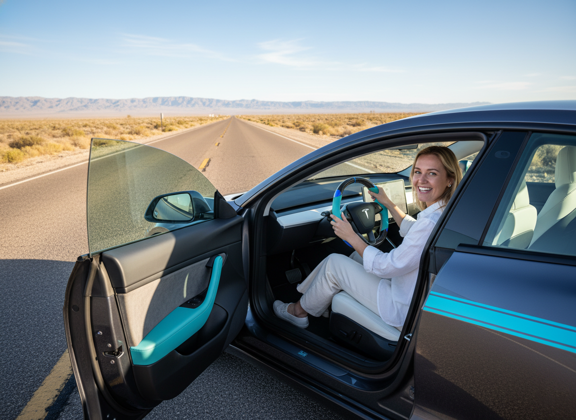 Light blue and bright blue Carbon Fiber Tesla Model 3 Highland Custom Steering Wheel -DYNA(2023.9) Axeco