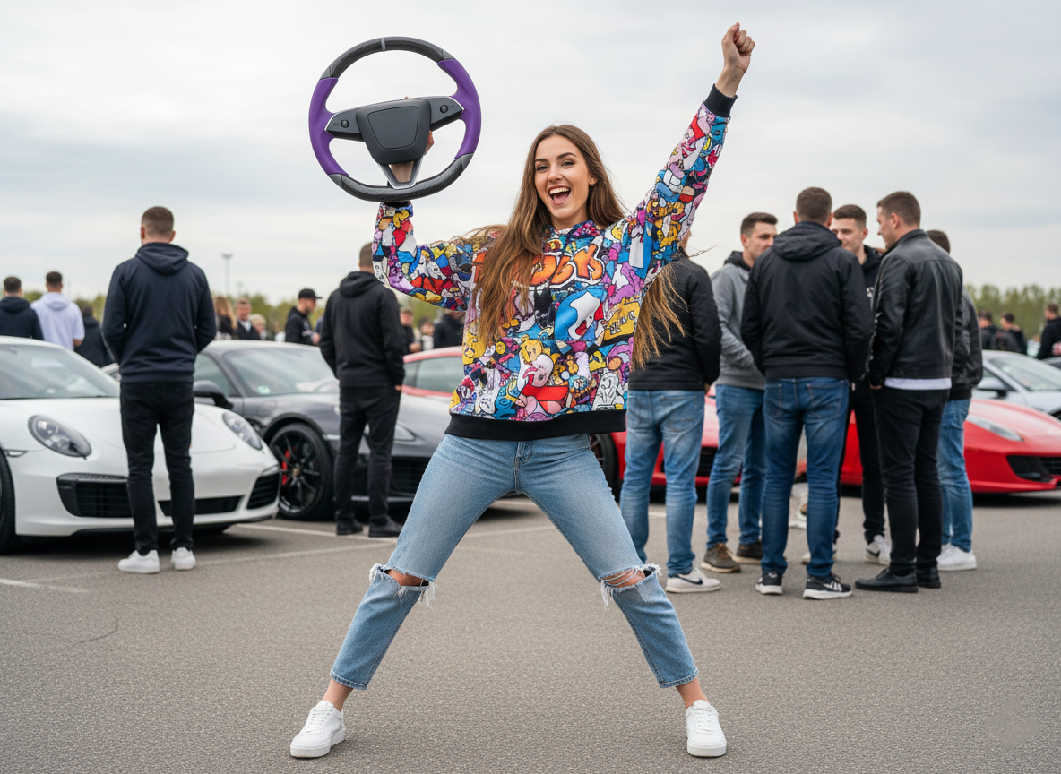 Purple and grey Carbon Fiber Tesla Model 3 Highland Custom Steering Wheel -DYNA(2023.9) Axeco