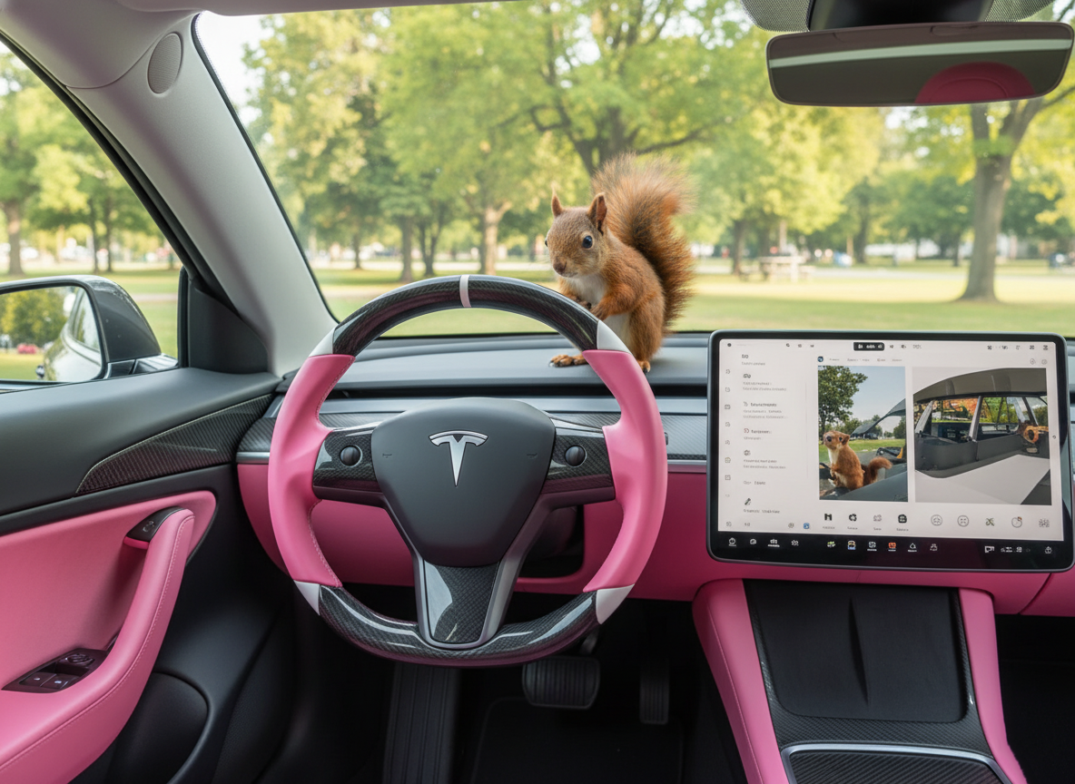 Pink and white Carbon Fiber Tesla Model 3 Custom Steering Wheel -DYNA(2017-2023.9) Axeco