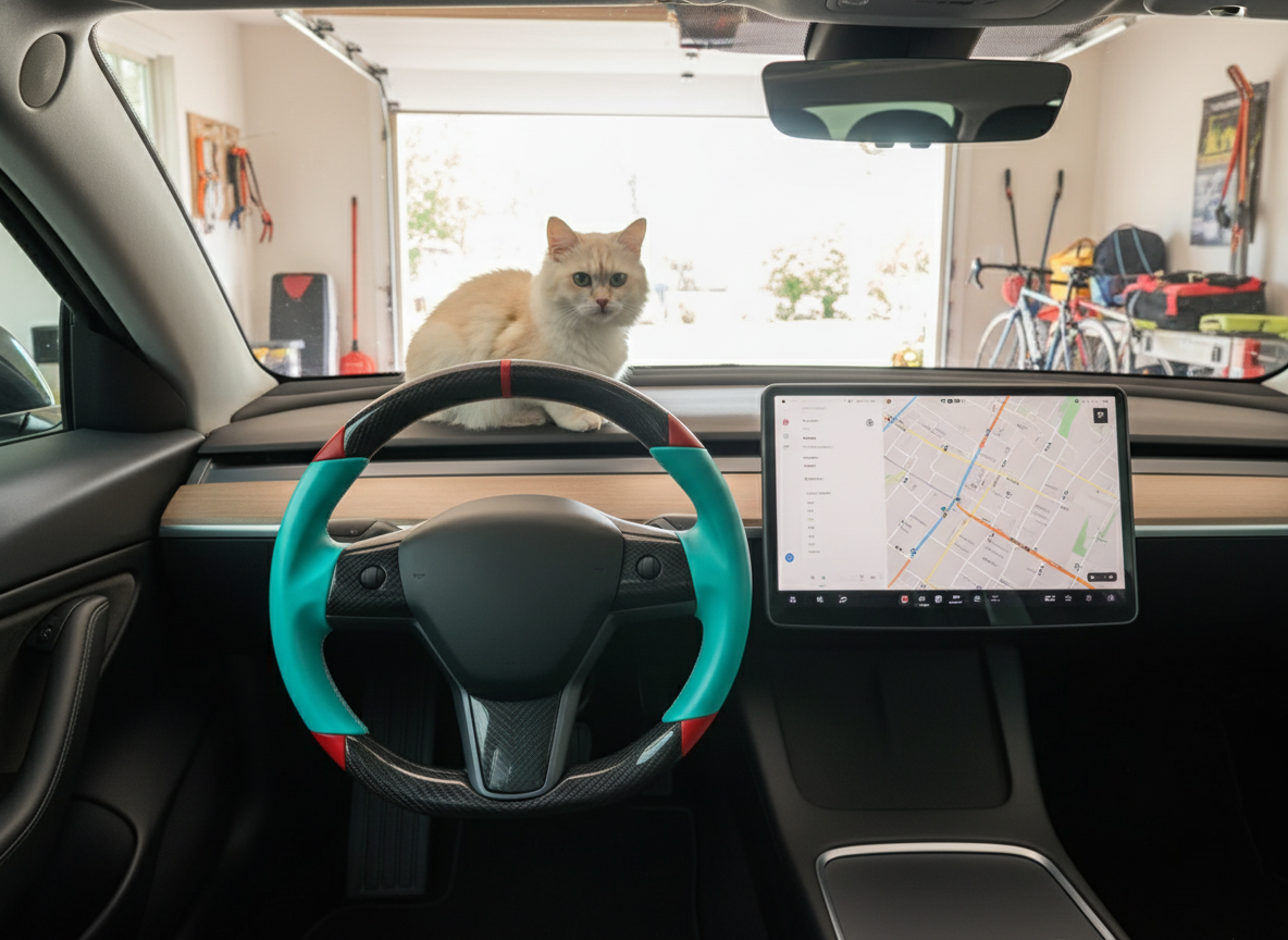 Mint green and red Carbon Fiber Tesla Model 3 Custom Steering Wheel -DYNA(2017-2023.9) Axeco