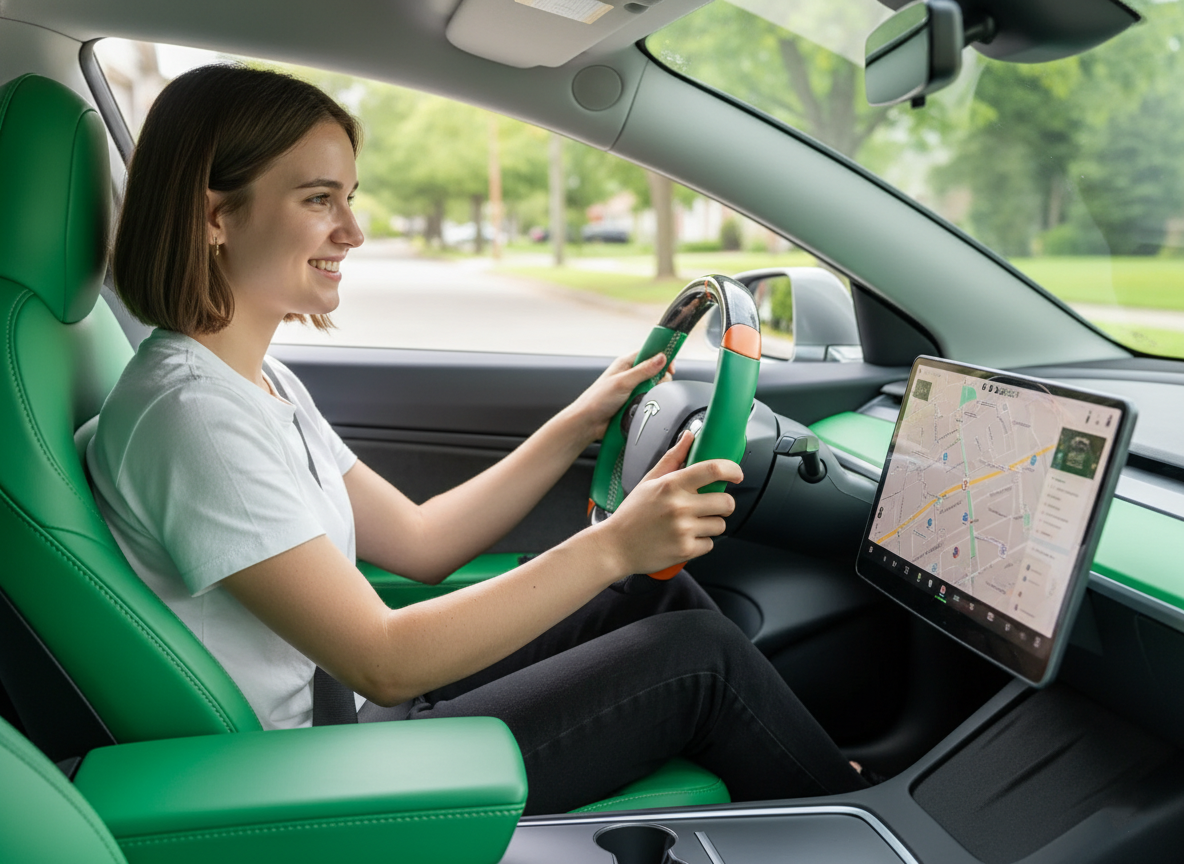 Green and orange Carbon Fiber Tesla Model 3 Custom Steering Wheel -DYNA(2017-2023.9) Axeco