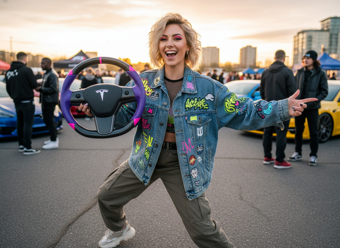 Purple and pink Carbon Fiber Tesla Model 3 Custom Steering Wheel -DYNA(2017-2023.9) Axeco