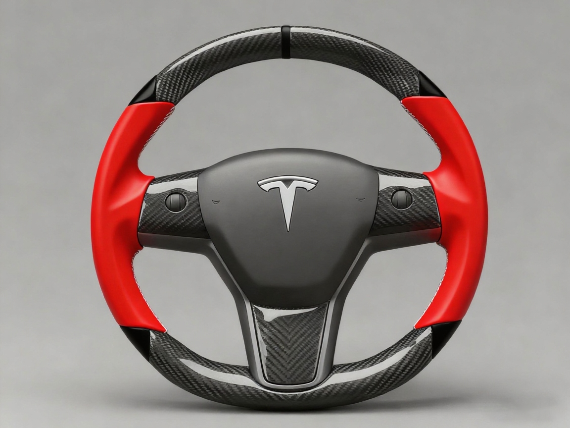 The Red and the Black Carbon Fiber Tesla Model 3 Custom Steering Wheel -DYNA(2017-2023.9) Axeco