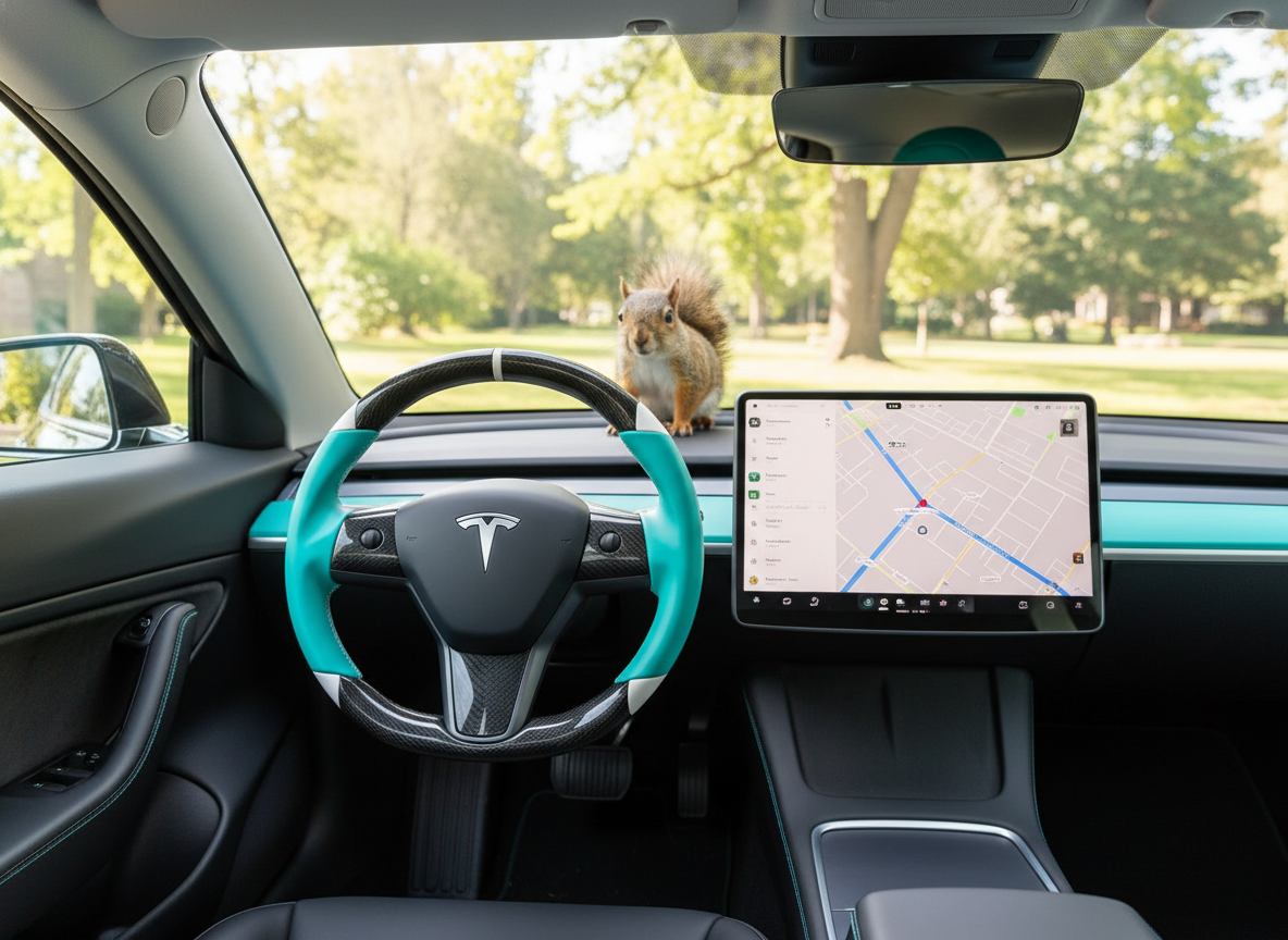 Light blue and white Carbon Fiber Tesla Model 3 Custom Steering Wheel -DYNA(2017-2023.9) Axeco