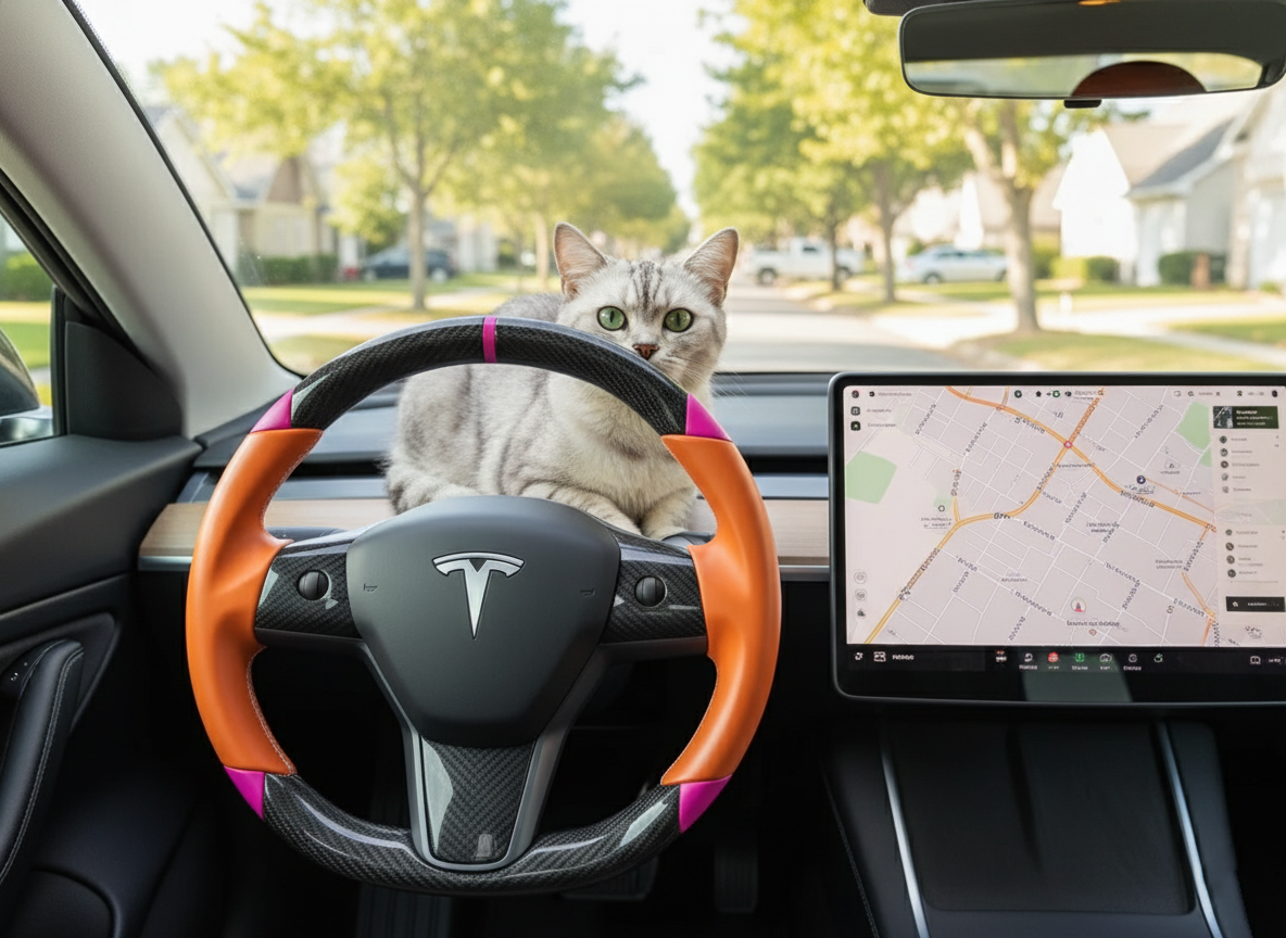 Orange and pink Carbon Fiber Tesla Model 3 Custom Steering Wheel -DYNA(2017-2023.9) Axeco