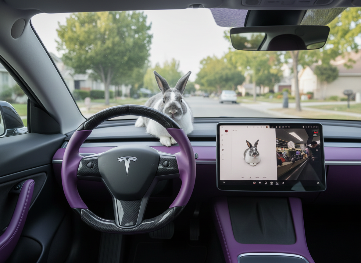 Purple and black leather black carbon fiber Tesla Model Y steering wheel - DYNA (2020-2024) Axeco