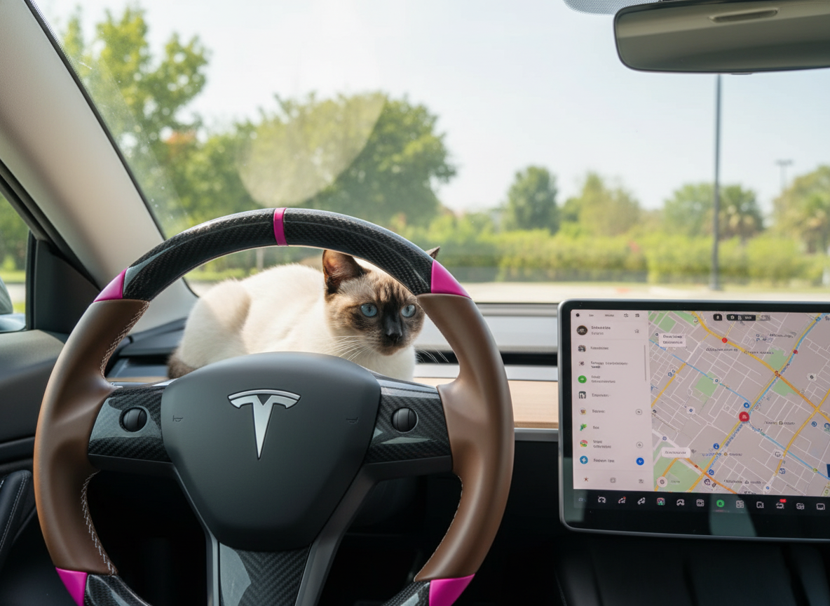 Brown and pink Carbon Fiber Tesla Model 3 Custom Steering Wheel -DYNA(2017-2023.9) Axeco