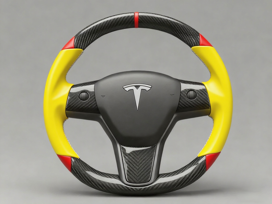 Yellow and red Carbon Fiber Tesla Model 3 Custom Steering Wheel -DYNA(2017-2023.9) Axeco