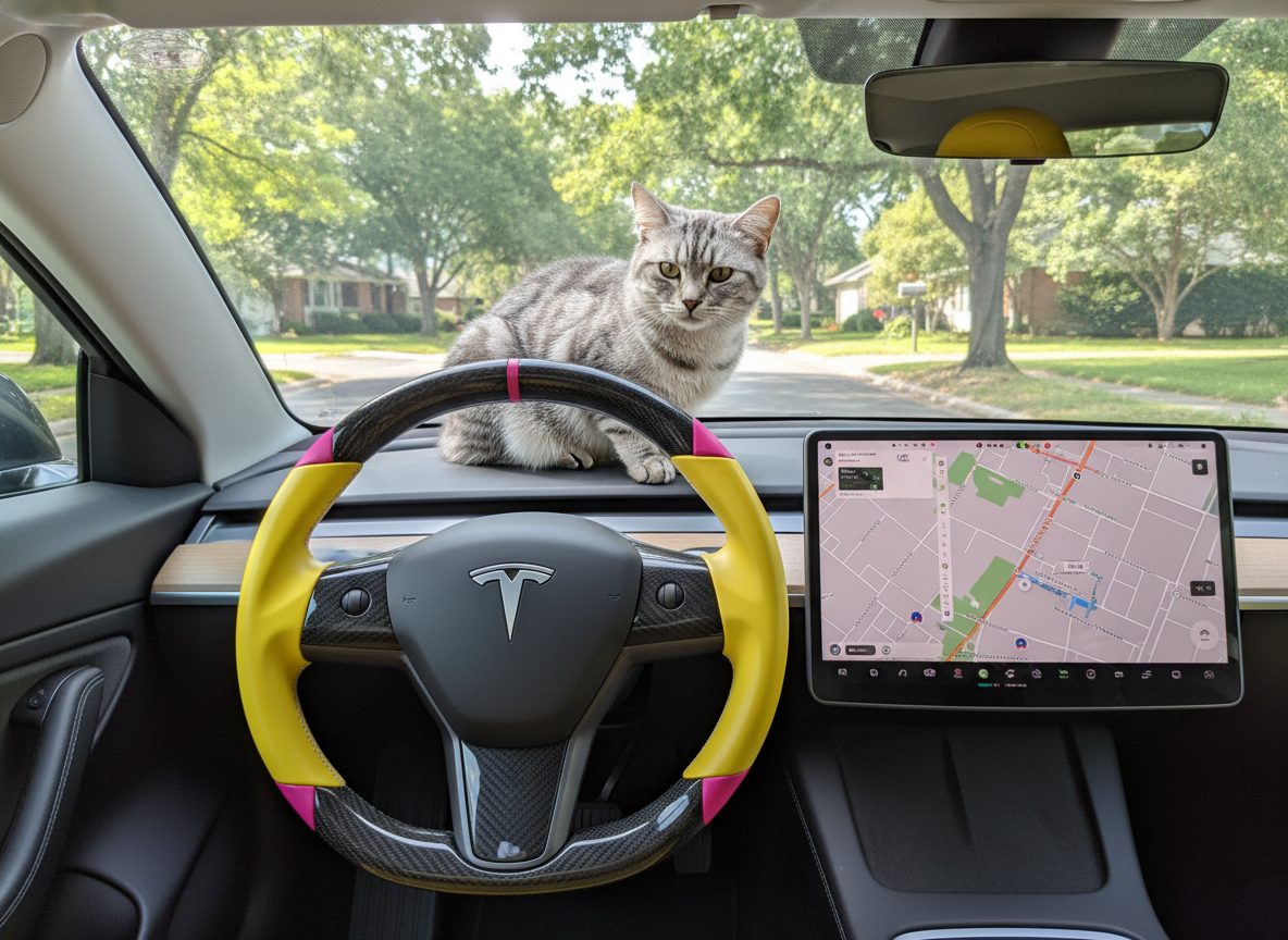 Yellow and pink Carbon Fiber Tesla Model 3 Custom Steering Wheel -DYNA(2017-2023.9) Axeco