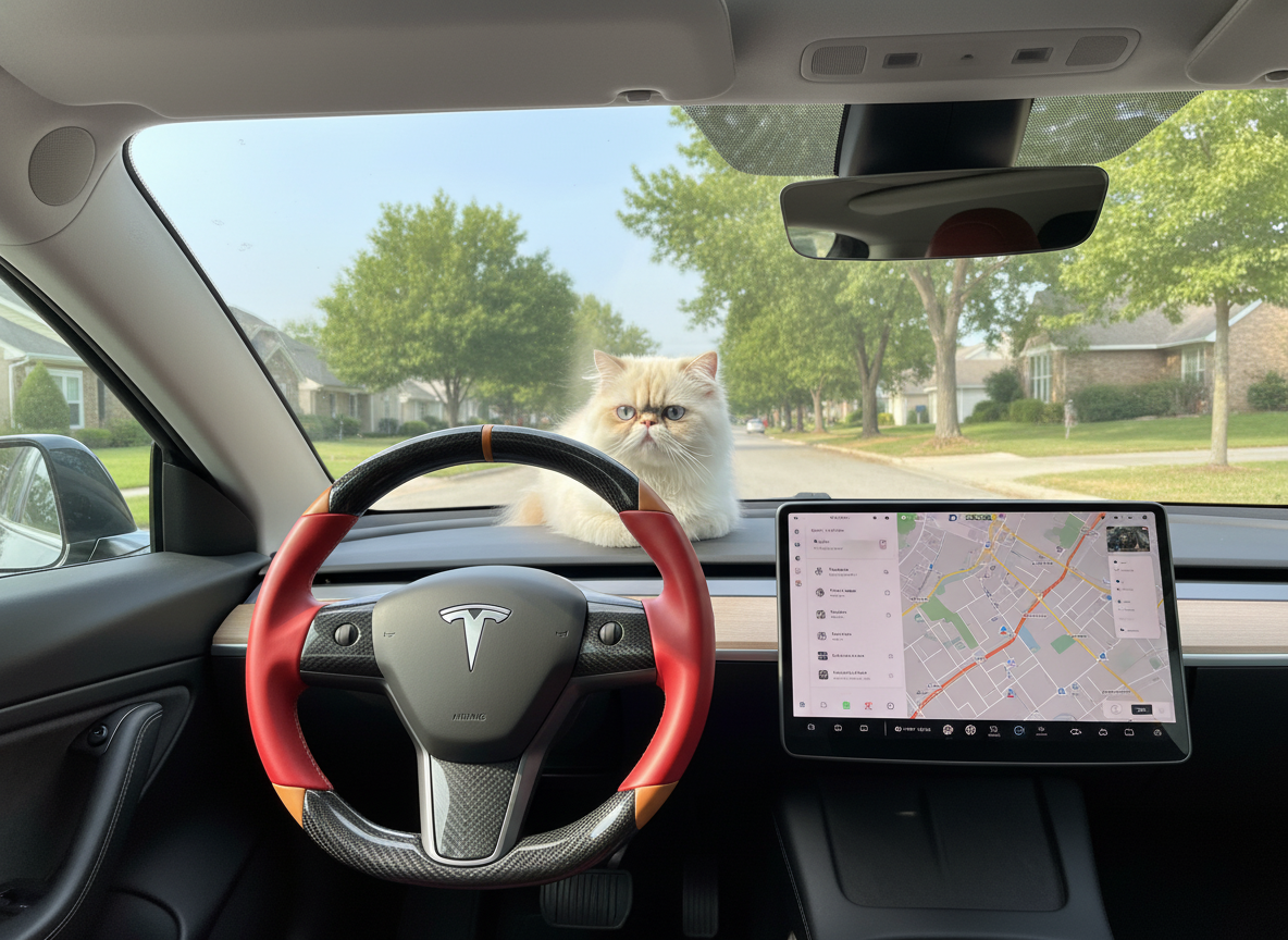 Red and orange Carbon Fiber Tesla Model 3 Custom Steering Wheel -DYNA(2017-2023.9) Axeco