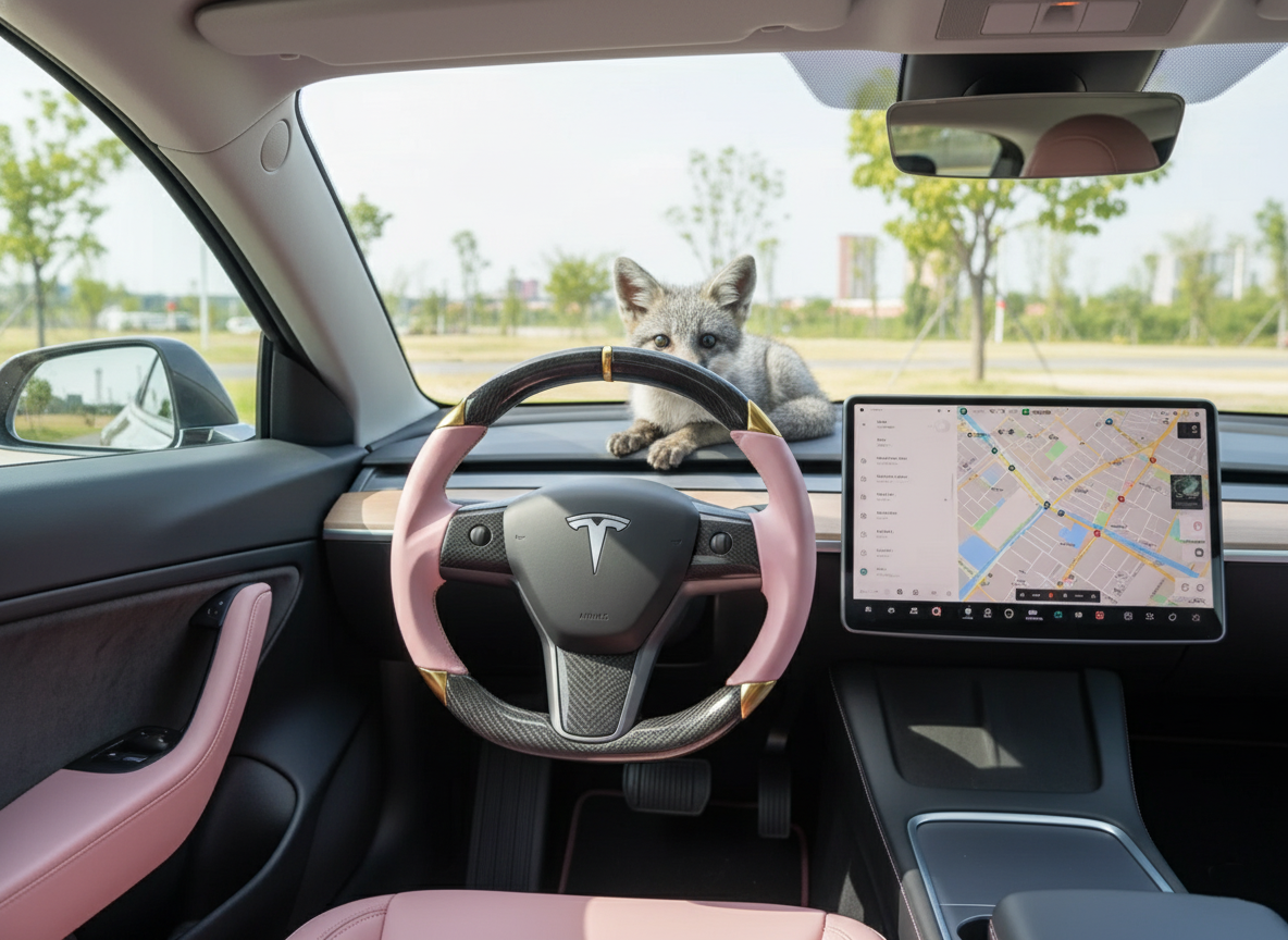 Pink and gold trim Tesla Model Y steering wheel - DYNA (2020-2024) Axeco