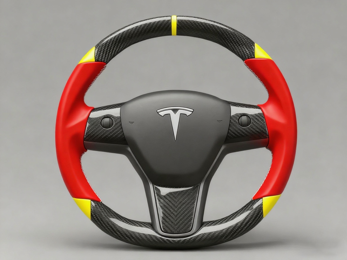 Red and yellow Carbon Fiber Tesla Model 3 Custom Steering Wheel -DYNA(2017-2023.9) Axeco