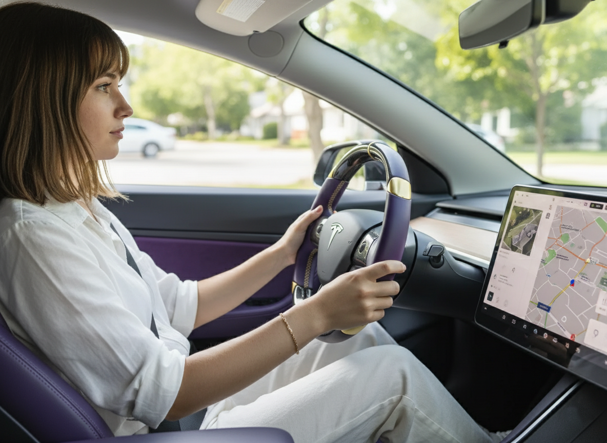 Purple and gold Carbon Fiber Tesla Model 3 Steering Wheel -DYNA(2017-2023.9) Axeco