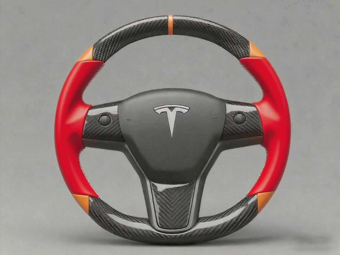 Red and orange Carbon Fiber Tesla Model 3 Custom Steering Wheel -DYNA(2017-2023.9) Axeco