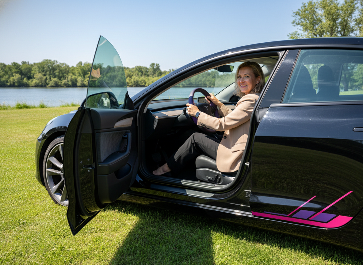 Purple and grey Carbon Fiber Tesla Model 3 Highland Custom Steering Wheel -DYNA(2023.9) Axeco