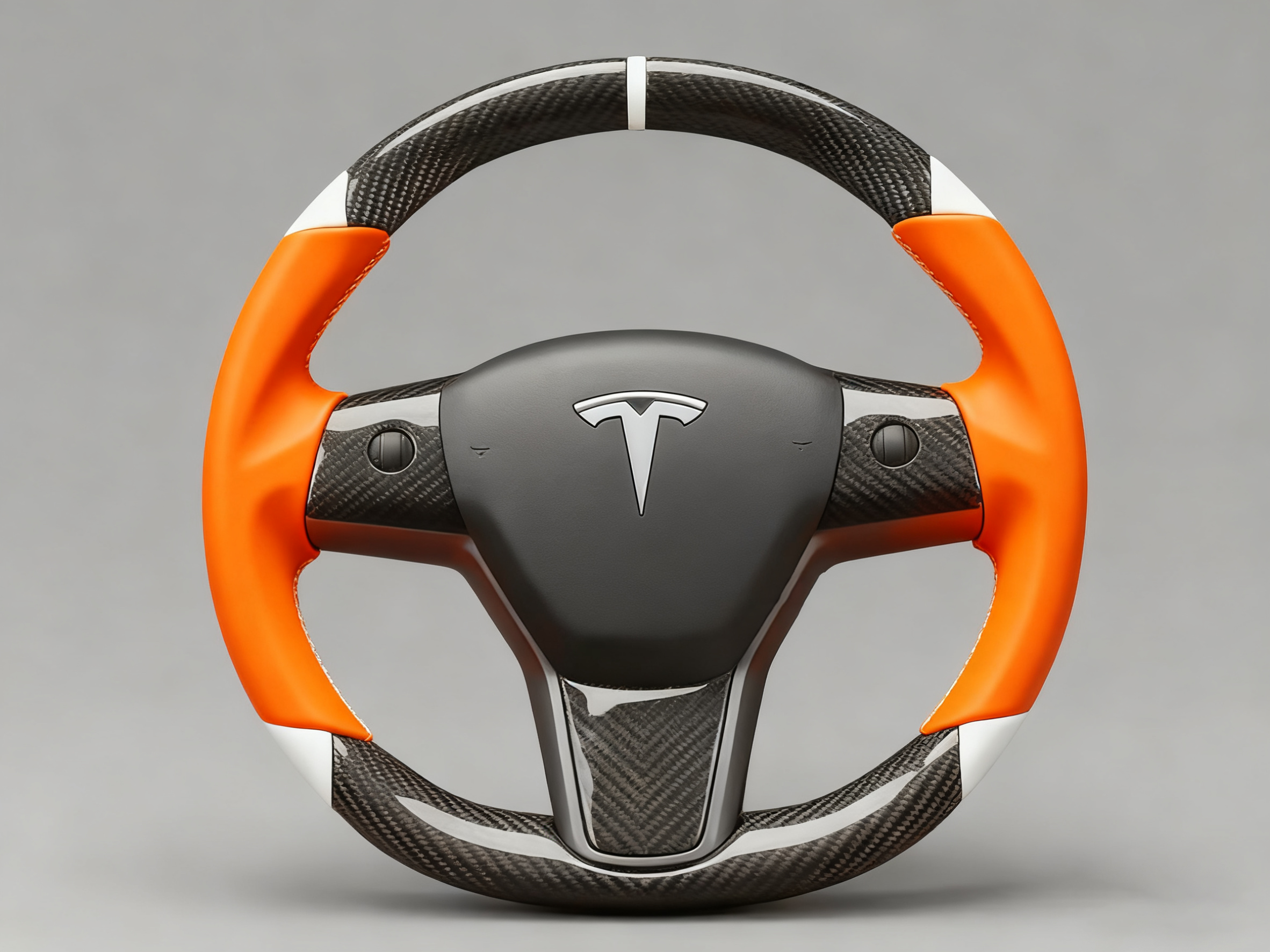 Orange and white Carbon Fiber Tesla Model 3 Custom Steering Wheel -DYNA(2017-2023.9) Axeco