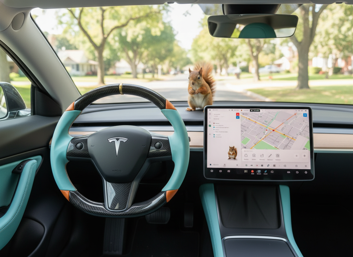 Light blue and orange Carbon Fiber Tesla Model 3 Steering Wheel -DYNA(2017-2023.9) Axeco