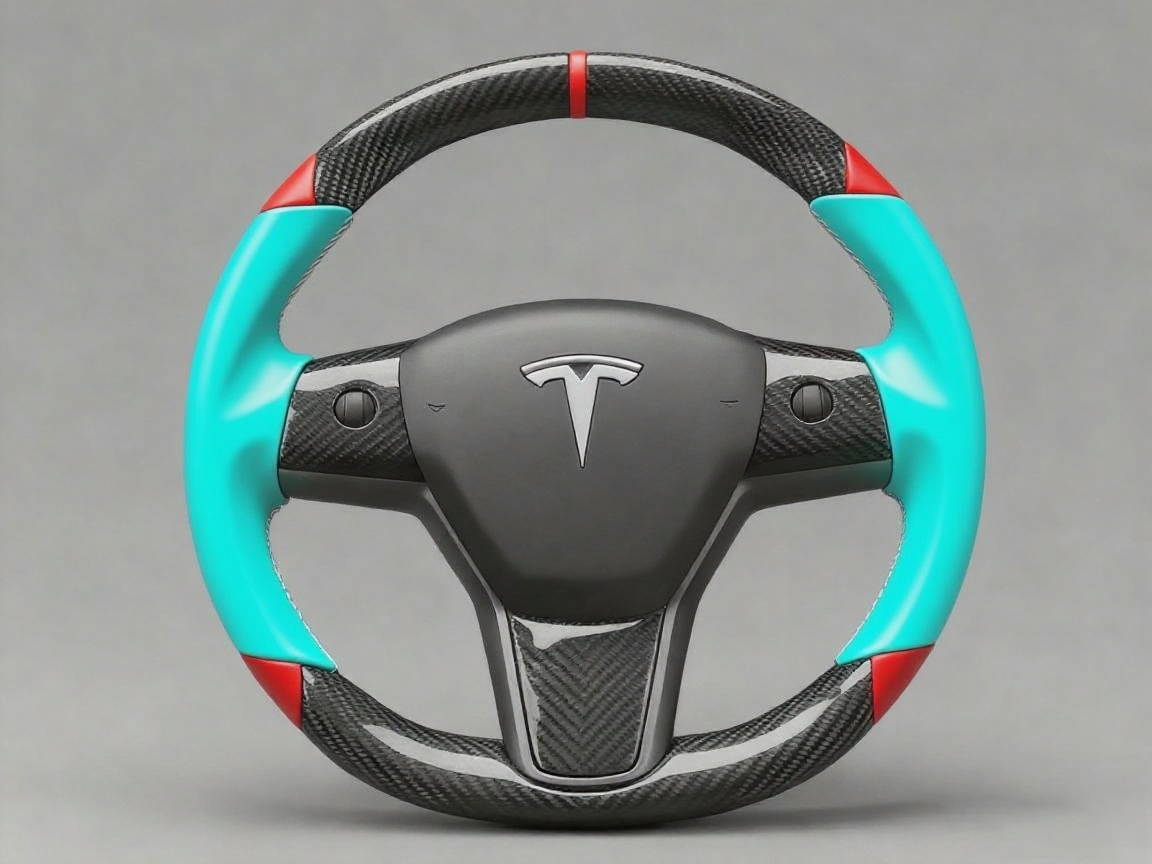 Mint green and red Carbon Fiber Tesla Model 3 Custom Steering Wheel -DYNA(2017-2023.9) Axeco