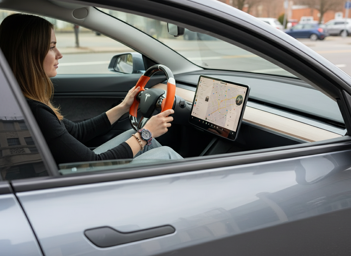 Orange and white Carbon Fiber Tesla Model 3 Custom Steering Wheel -DYNA(2017-2023.9) Axeco