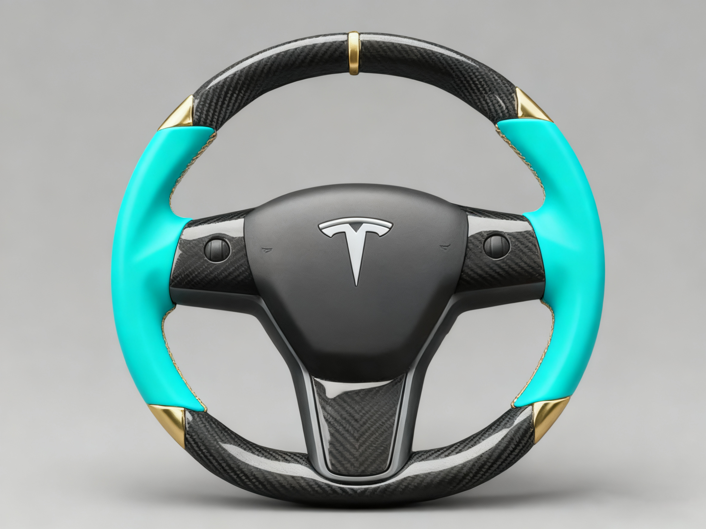 Light blue and gold leather black carbon fiber Tesla Model Y steering wheel - DYNA (2020-2024) Axeco