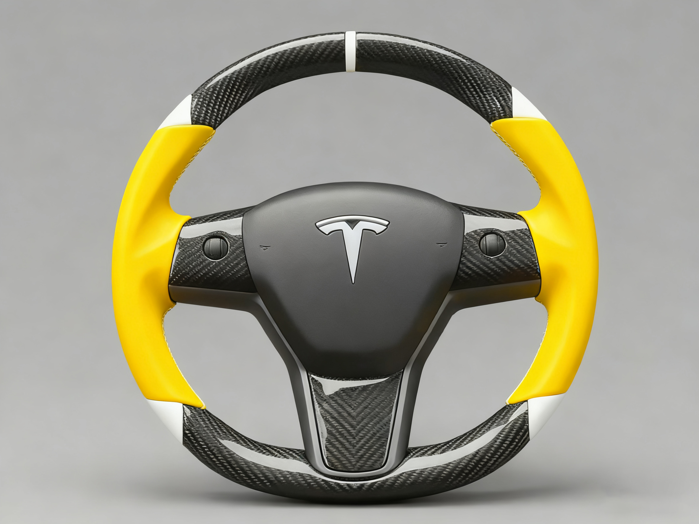 Yellow and white Carbon Fiber Tesla Model 3 Custom Steering Wheel -DYNA(2017-2023.9) Axeco