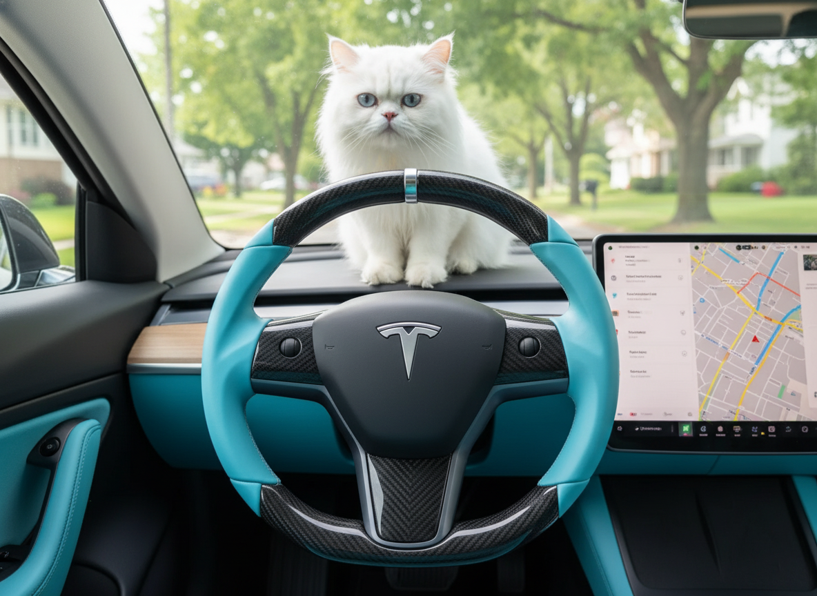 Blue Carbon Fiber Tesla Model Y Steering Wheel - DYNA (2020-2024) Axeco