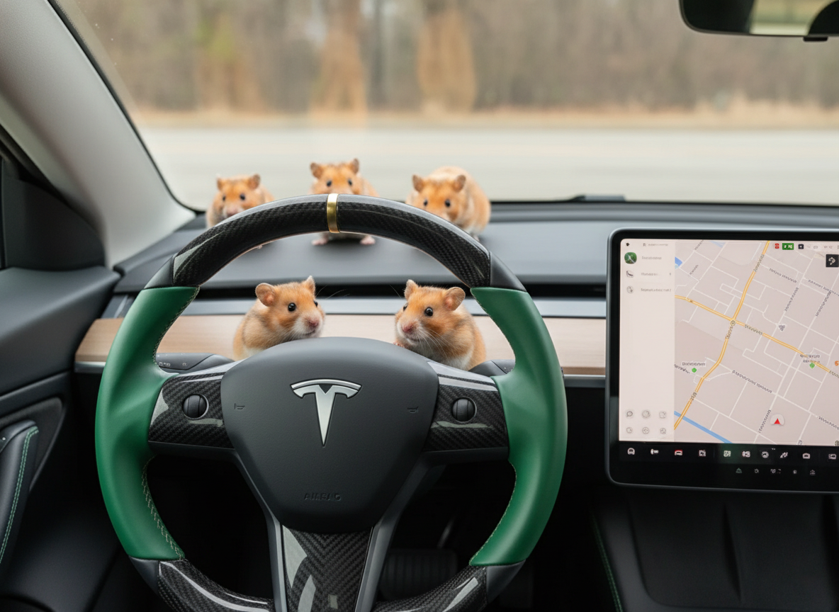 Green and black Carbon Fiber Tesla Model 3 Steering Wheel -DYNA(2017-2023.9) Axeco