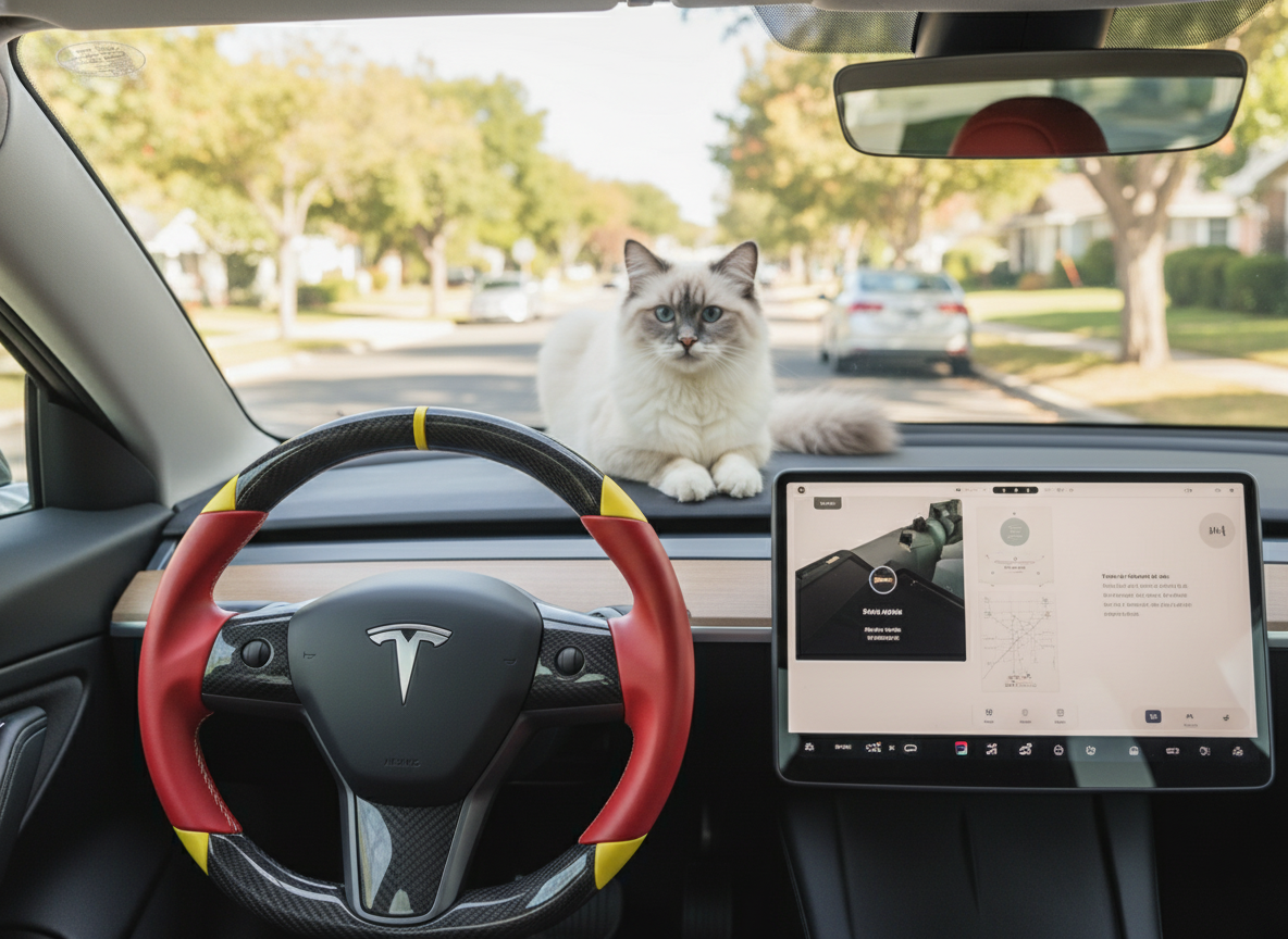 Red and yellow Carbon Fiber Tesla Model 3 Custom Steering Wheel -DYNA(2017-2023.9) Axeco