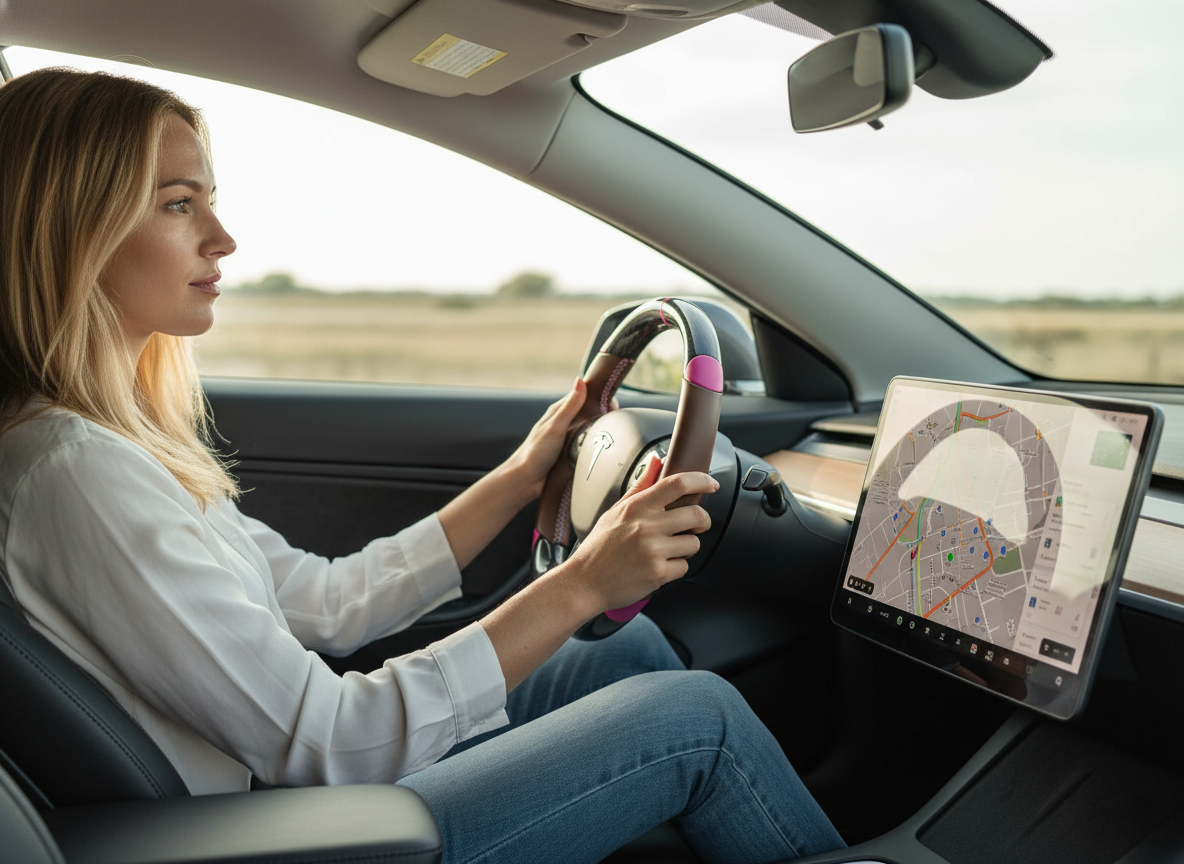 Brown and pink Carbon Fiber Tesla Model 3 Custom Steering Wheel -DYNA(2017-2023.9) Axeco