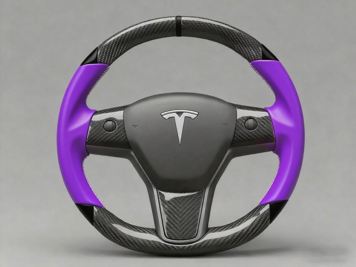 Purple and black Carbon Fiber Tesla Model 3 Custom Steering Wheel -DYNA(2017-2023.9) Axeco