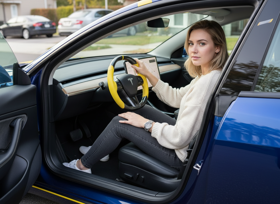 Black and Yellow Carbon Fiber Leather Tesla Model 3 Steering Wheel - DYNA (2017 - 2023.8) Axeco