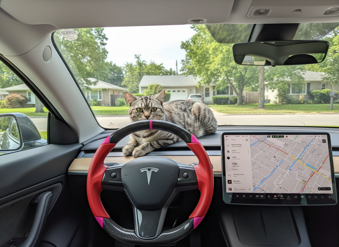 Red and pink Carbon Fiber Tesla Model 3 Custom Steering Wheel -DYNA(2017-2023.9) Axeco