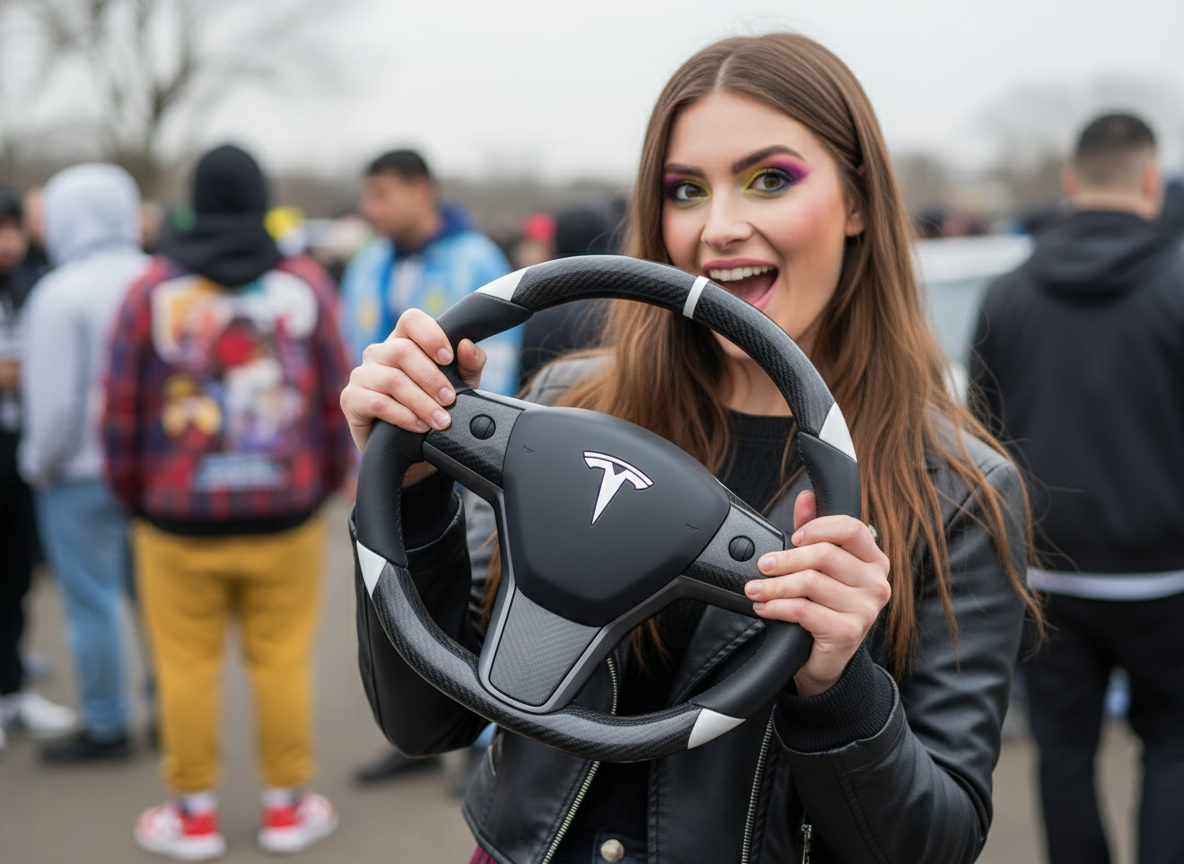 Black and white Carbon Fiber Tesla Model 3 Custom Steering Wheel -DYNA(2017-2023.9) Axeco