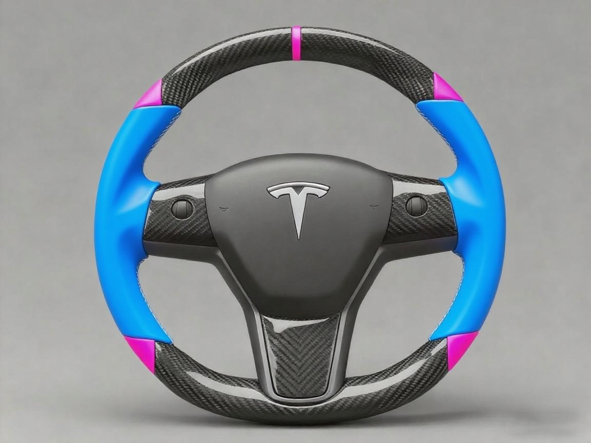 Blue and pink Carbon Fiber Tesla Model 3 Custom Steering Wheel -DYNA(2017-2023.9) Axeco
