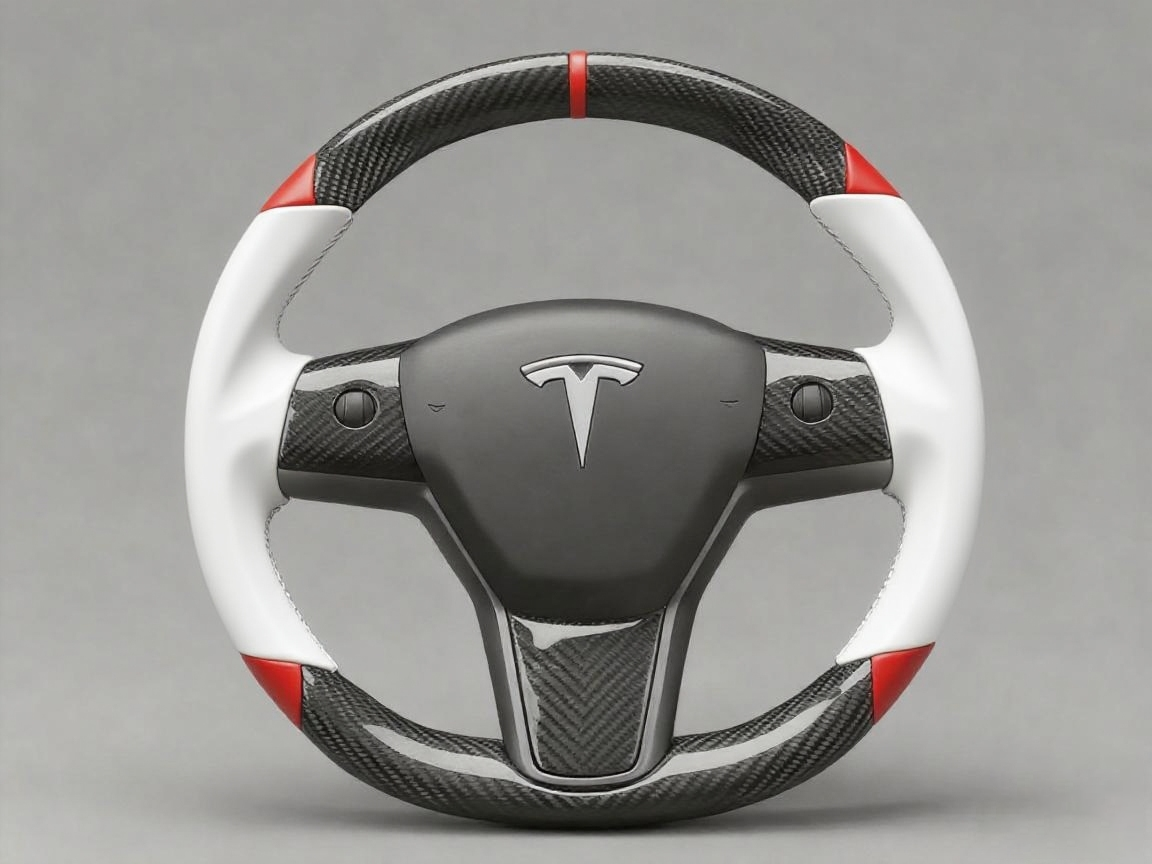 White and red Carbon Fiber Tesla Model 3 Custom Steering Wheel -DYNA(2017-2023.9) Axeco