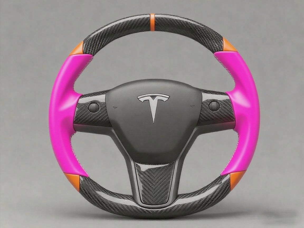 Pink and orange Carbon Fiber Tesla Model 3 Custom Steering Wheel -DYNA(2017-2023.9) Axeco