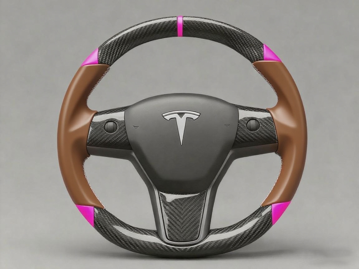 Brown and pink Carbon Fiber Tesla Model 3 Custom Steering Wheel -DYNA(2017-2023.9) Axeco