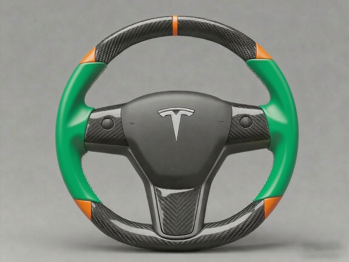 Green and orange Carbon Fiber Tesla Model 3 Custom Steering Wheel -DYNA(2017-2023.9) Axeco