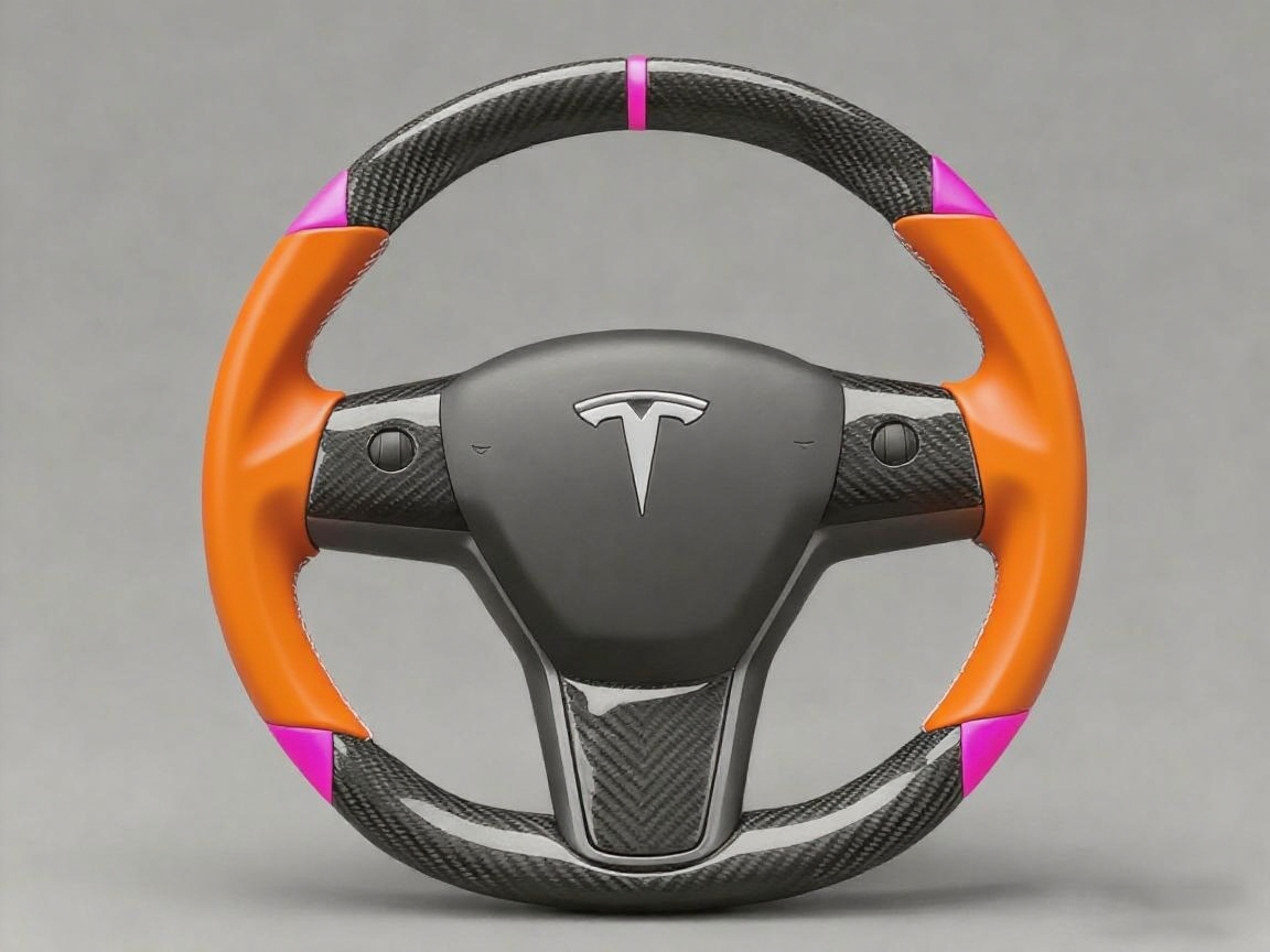 Orange and pink Carbon Fiber Tesla Model 3 Custom Steering Wheel -DYNA(2017-2023.9) Axeco