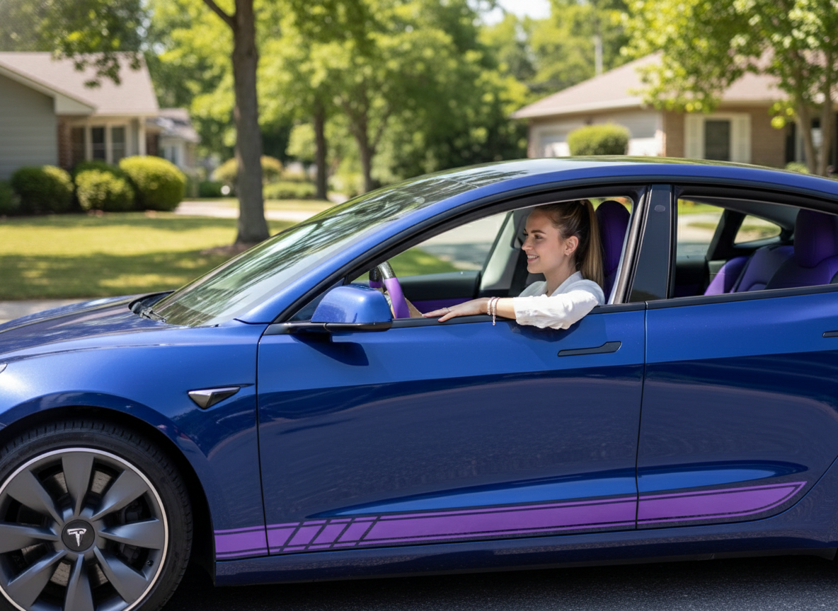 Deep purple and warm brown Carbon Fiber Tesla model 3 Steering Wheel -Track Master(2023.9+) Axeco