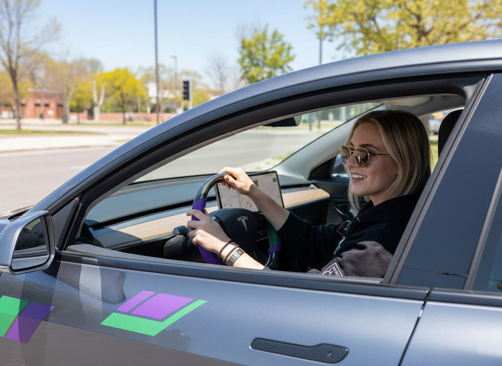 Deep purple and emerald green Carbon Fiber Tesla model 3 Steering Wheel -Track Master(2023.9+) Axeco