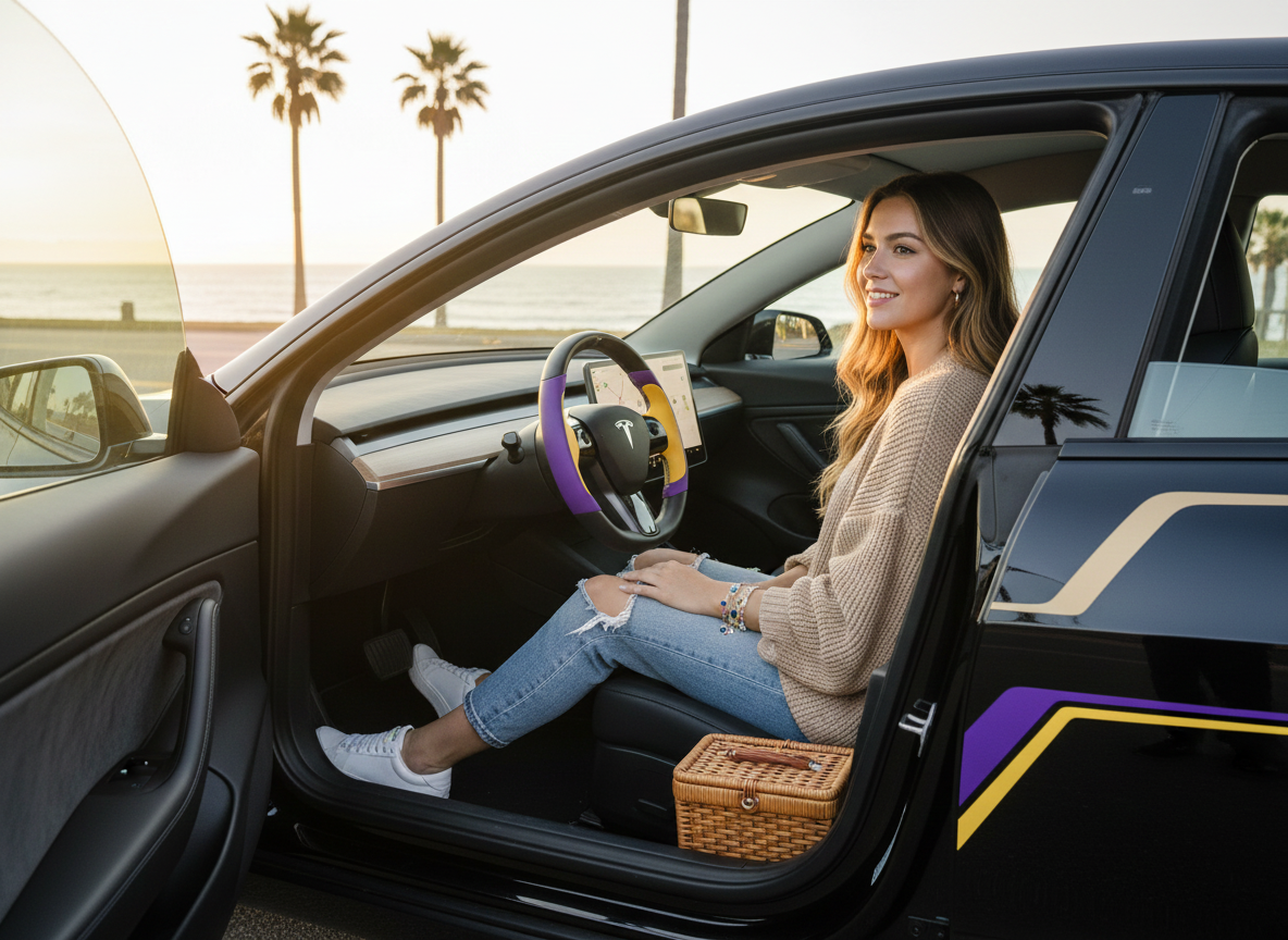 Purple and yellow Carbon Fiber Tesla model 3 Steering Wheel -Track Master(2023.9+) Axeco